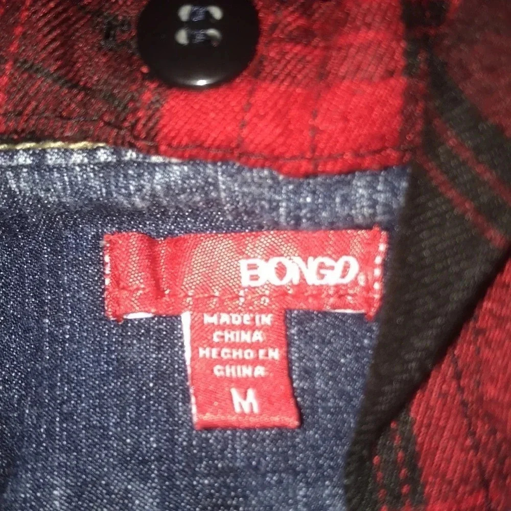 𝅺BONGO denim and plaid button up jacket with detachable hood Y2K size M - Picture 4 of 10